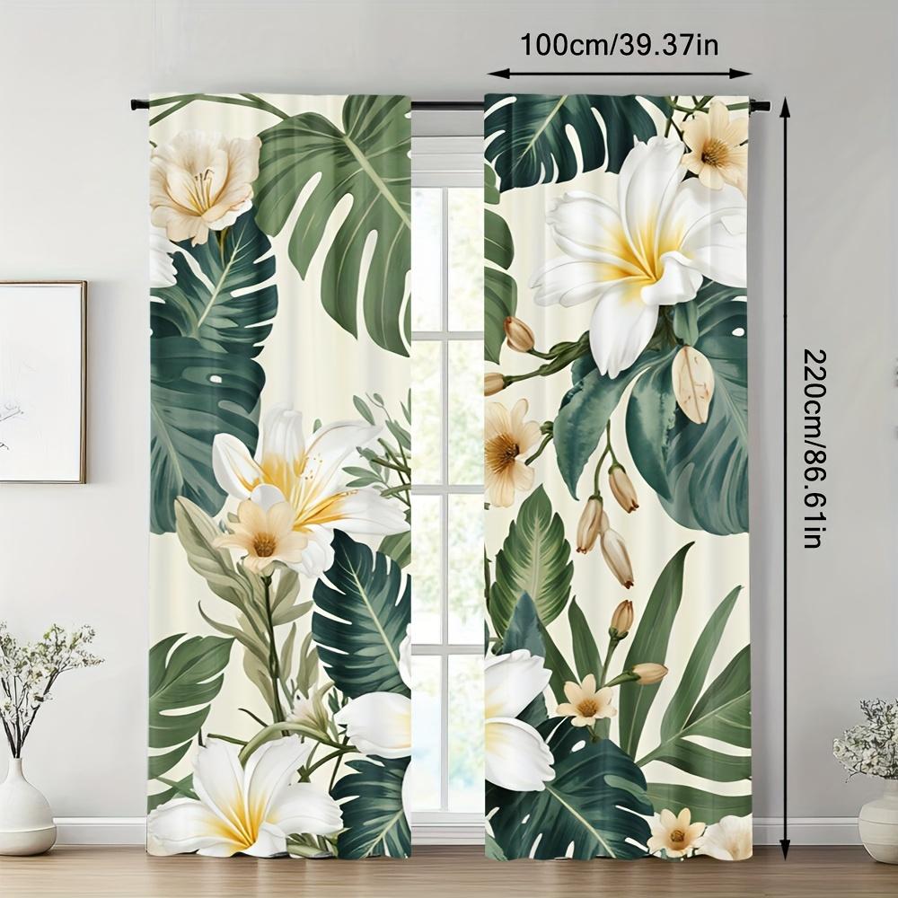 2pcs Tropical Leaf Print Blackout Curtains - High-Quality Polyester   Easy Installation   No Rod Needed   Ideal for Bedroom   Living