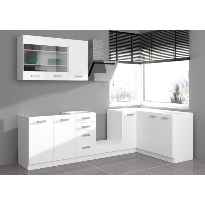 ATLAS Cuisine complète d'angle 8 éléments (reversible droit / gauche) - Décor blanc - L270 cm - Plan de travail non inclus