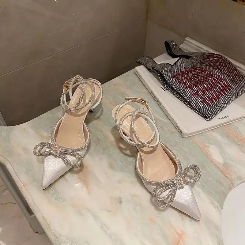 Women's High Heels  New Womens Shoes Fine High Heels Party Prom Shoes Crystal Bow Satin Summer Zapatos Para Mujeres