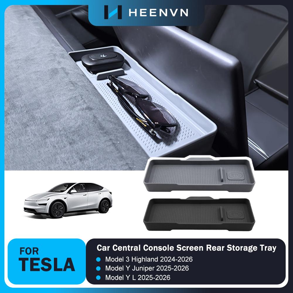 Heenvn ETC Bracket Storage Box For Tesla Model 3 Highland Model Y Juniper 2026 2025 Screen Rear Hidden Organizer Car Accessories
