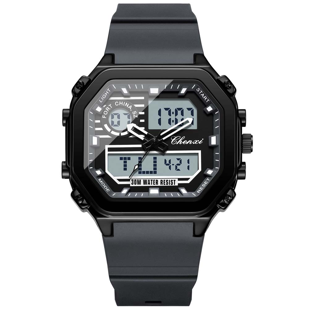 CHENXI New Men's Watch Dual-Core Quartz Electronic Men's Square Multi-Function Watch Waterproof Sports Watch for Men reloj