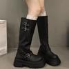 Thick-soled boots women's spring and autumn new retro temperament locomotive boots heightened thick heel knight boots women's long boots