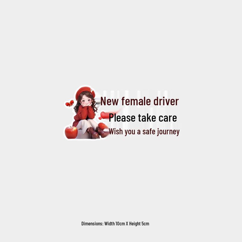 New Female Driver - Please Be Considerate. Safe Journey! Caution Car Sticker for Rear Windshield.