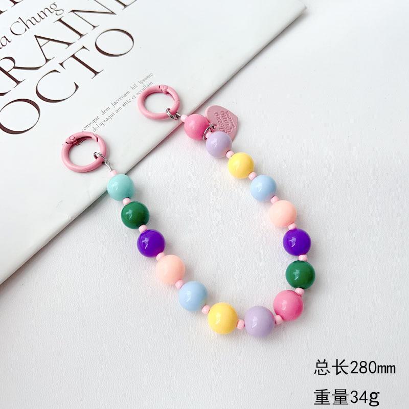 Korean and Japanese Style INS Solid Color Beaded Chain Phone Case Lanyard Handheld Wrist Strap Pendant Decoration Universal Phone Case