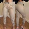 European and American High-Waisted Cuffed Cargo Pants with Button Pocket for Women