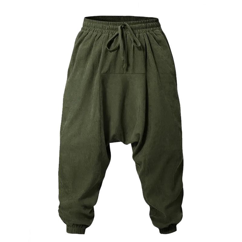 Trousers Outdoor men's hanging pants Casual trousers Retro national style loose pants Solid color leggings
