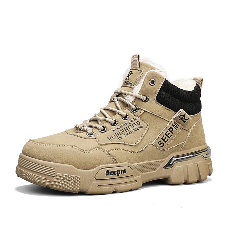 Men's Cotton Boots New Winter Warm Plus Velvet Outdoor Casual Boots Fashion Soft-sole Anti-slip Comfort High-top Snow Work Boots