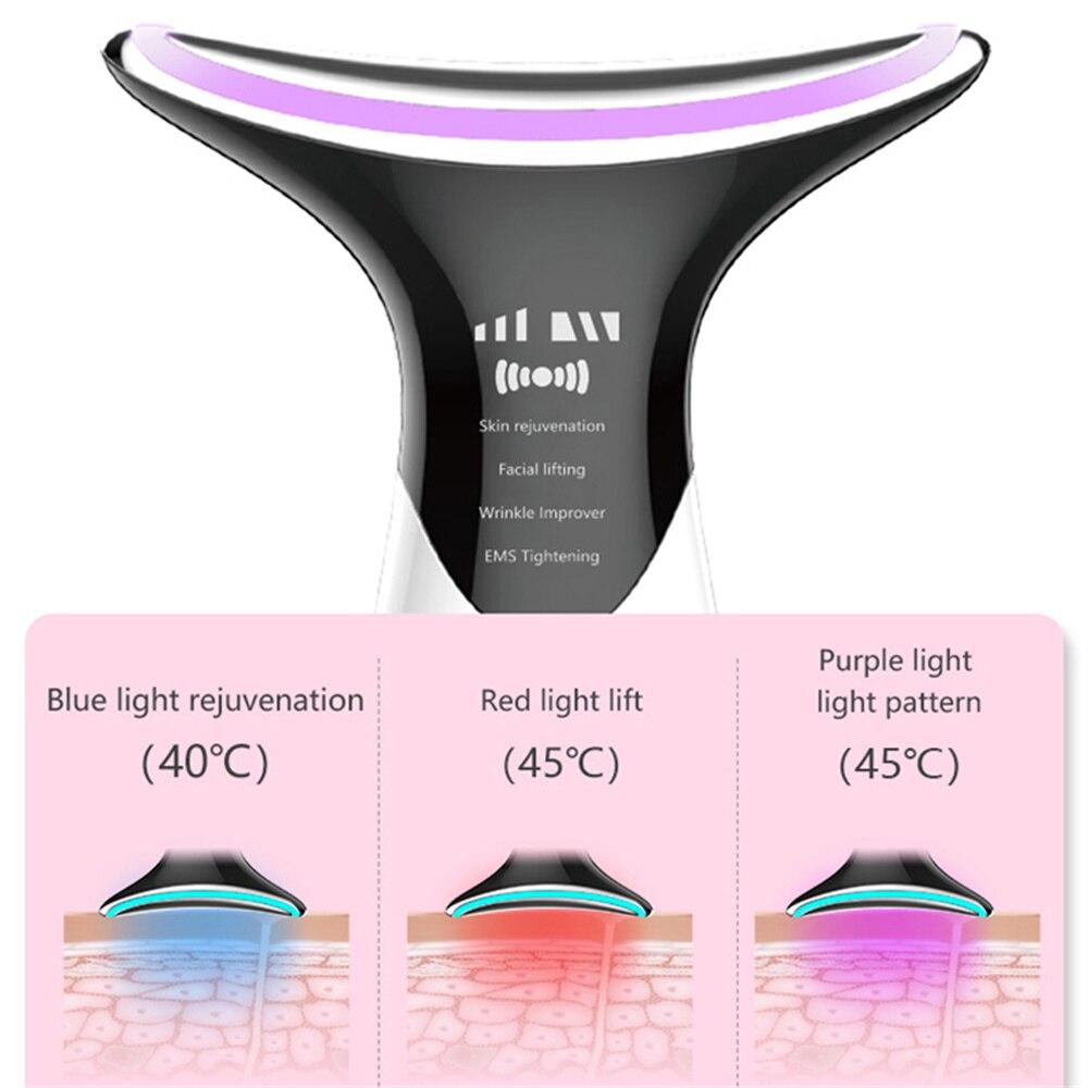 Neck Face Beauty Device EMS 3 Colors LED Photon Therapy Skin Tighten Reduce Double Chin Anti Wrinkle Massager Face Lifting Tool