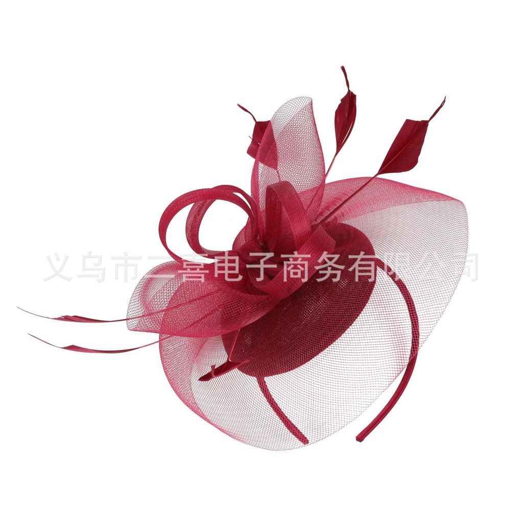 New European and American Bridal Feather Mesh Hair Accessories Hemp Yarn Headgear Retro Fashion Elegant Top Hat