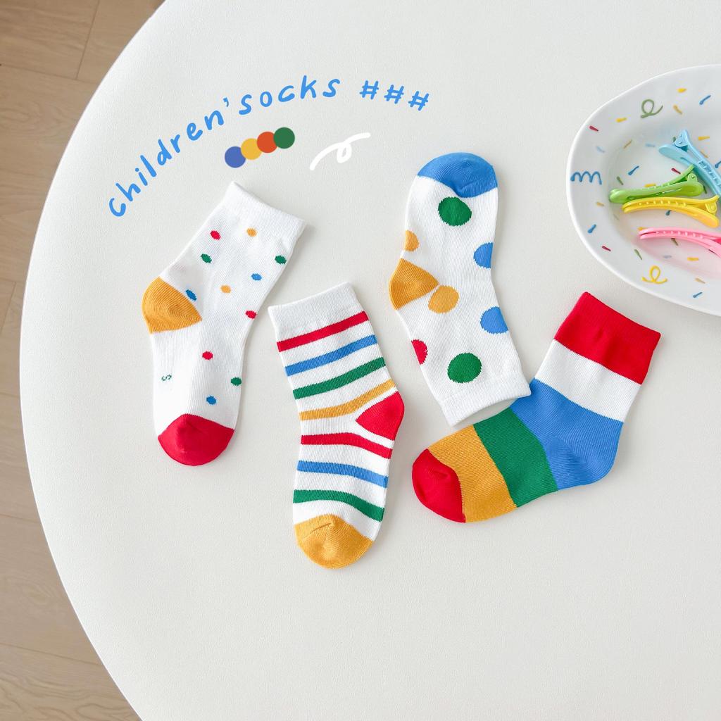 Дитячі осінні шкарпетки до середини гомілки з мультяшними горошками - Універсальний корейський стиль для хлопчиків та дівчаток