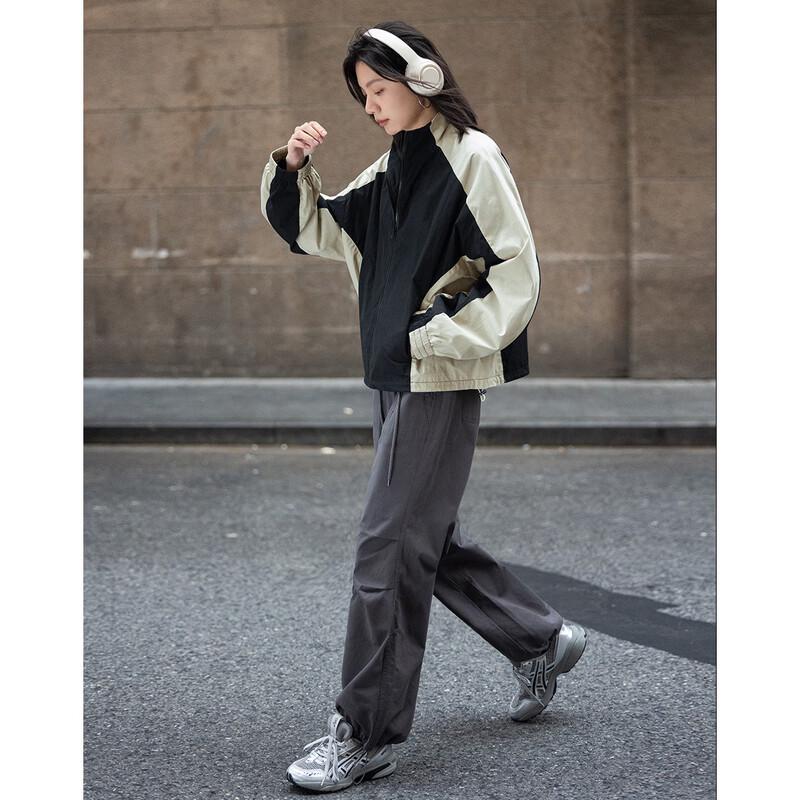 De Mana Women s Stand-Collar Color-Block Casual Jacket M
