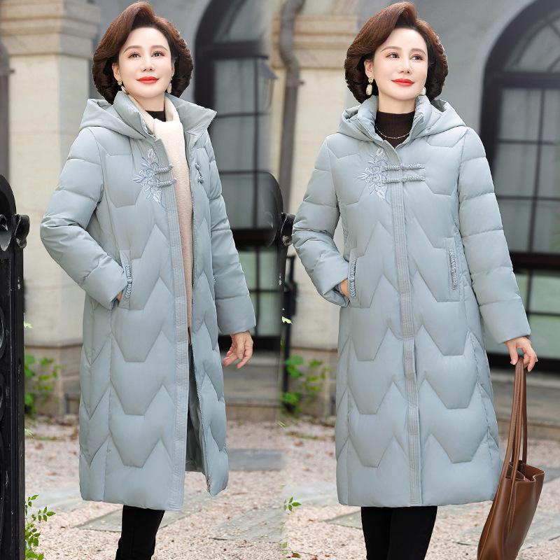 

Women s Long Cotton Padded Winter Jacket - Stylish Over-the-Knee Design for Middle-Aged and Elderly 3XL (recommended 60-67.5 kg) світло-синій колір
