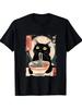 Vintage Japanese RaUnisex Cat TShirt Kitten Eating Noodles Print Short Sleeve Fashion Harajuku Kawaii Tshirt Womens Y2K Clothing
