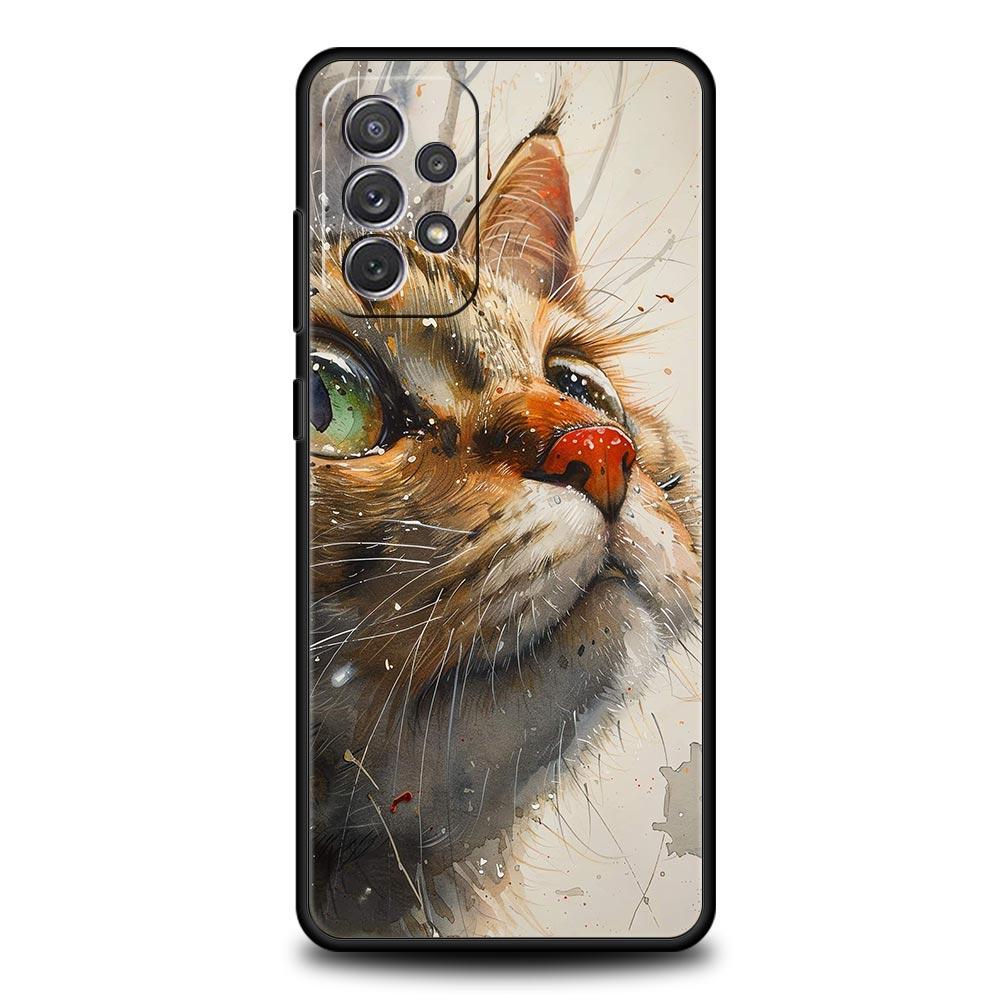 Cute Cat Phone Case for Samsung Galaxy A55 A35 A17 A07 A15 A13 A25 A51 A71 A72 A73 A32 A52 A52S A41 5G Soft TPU Shell Fundas Bag