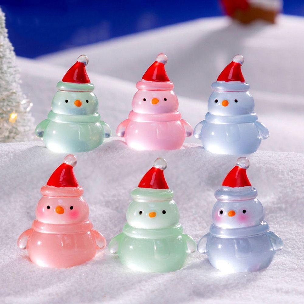 10pcs Glowing in Dark Christmas Snowman Statue Merry Christmas Decoration  Car Accessories