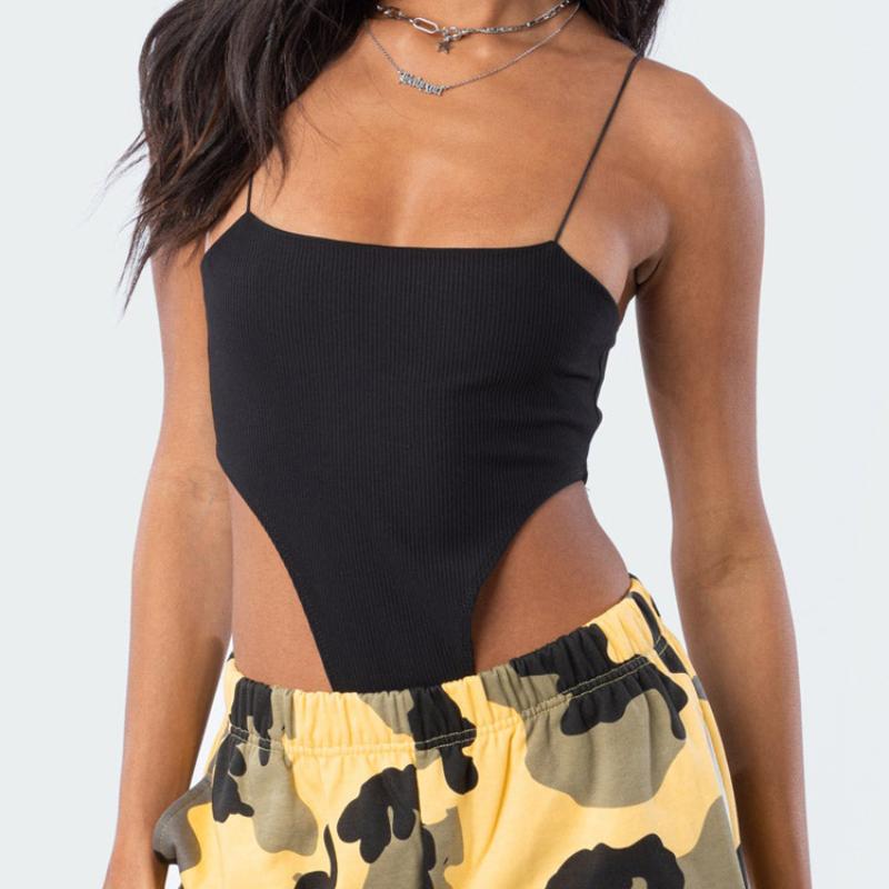 

Y2K Noodle Strap Summer Basic Solid Color Women s Open Back Slim Fit Sleeveless jumpsuit L чорний