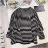 Spring Striped Long Sleeved T-shirt for Women Loose and Lazy Round Neck Casual Top Base Shirt