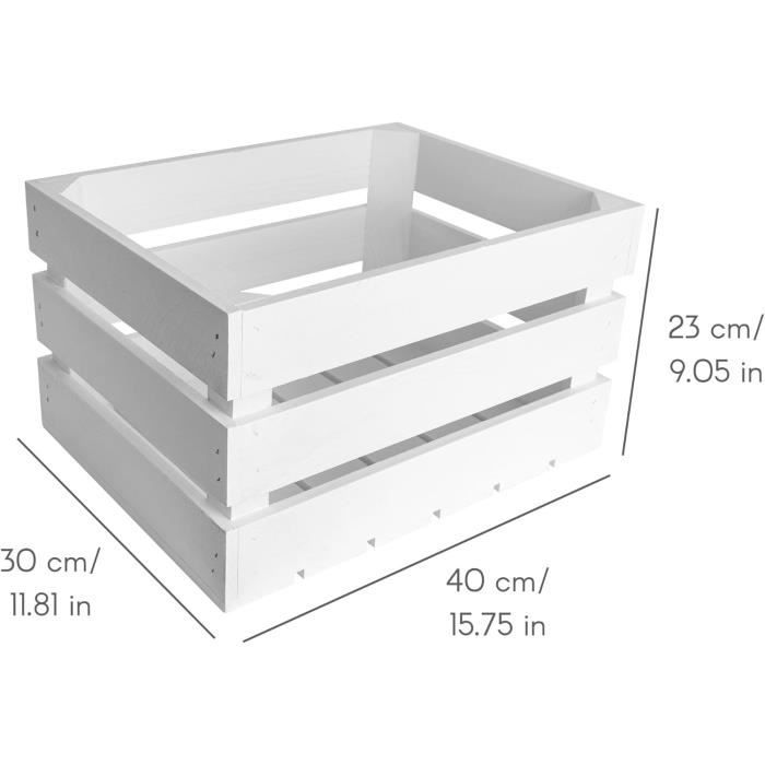 Boîte de rangement - CREATIVE DECO - Caisse en Bois Blanc - 40 x 30 x 23 cm - Vintage - Bois