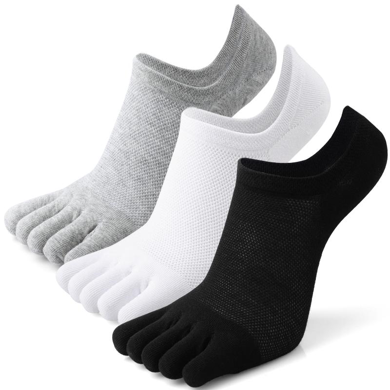 

3 Pairs Men Five Finger Socks Solid Color Elastic Endurable Breathable Mesh Ankle Socks Casual Sports Invisible Toe Socks Summer EU 39-45