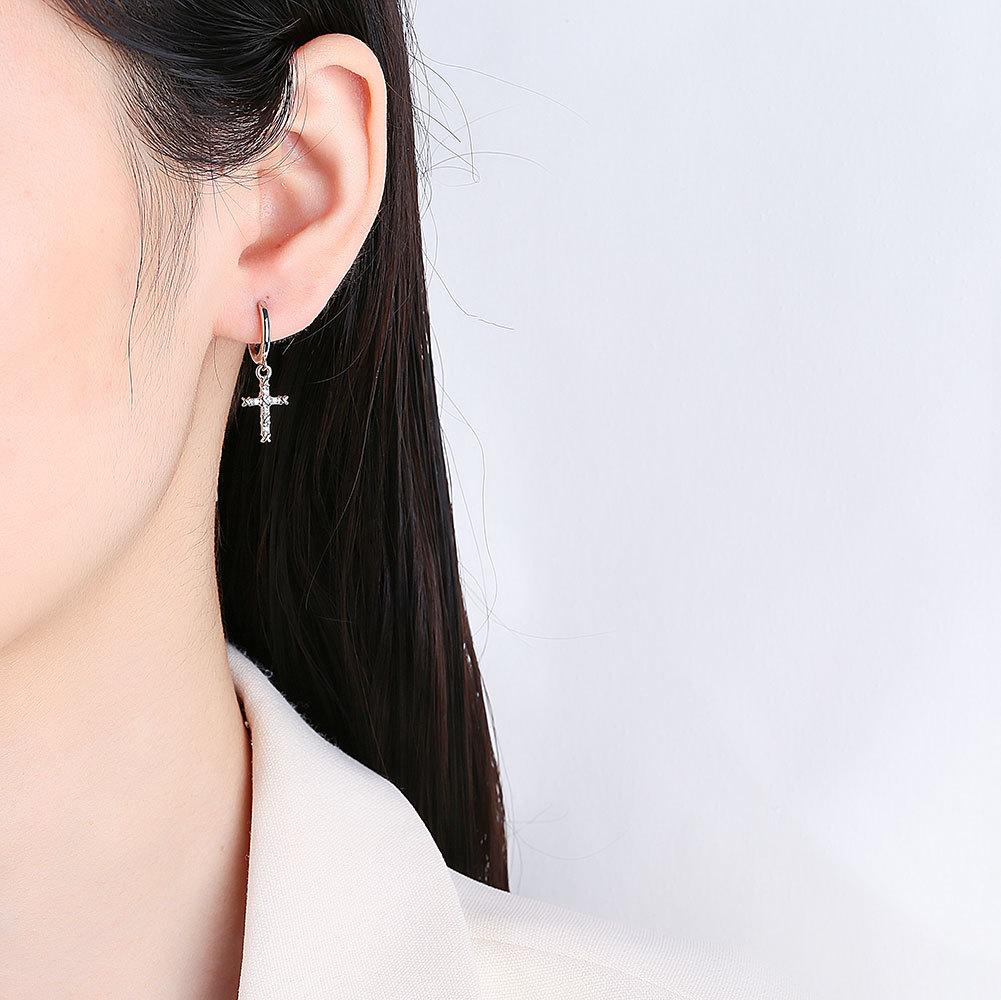 [Minimalist Small Zircon Cross Hoop Earrings Set Elegant Stud Ear Cuffs For Women High End Jewelry Gift]