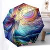 1pc Stained Glass Angel Design Automatic Opening Folding Umbrella with 8-Bone Iron Frame - Perfect for Outdoor Use, Festive Gifts, Travel, Daily Use,