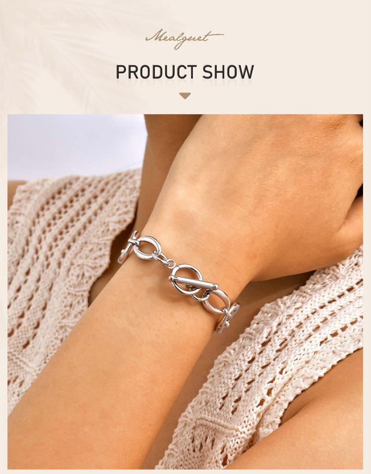 Stainless Steel Geometric Link Chain Bracelets for Women, Toggle Clasp Bangle, Minimalist Jewelry Wholesale