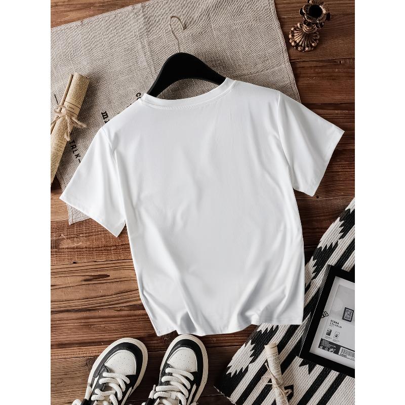 Summer Casual T-Shirt for Women with a Black Bow Tie Print Design