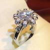 Huitan Creative Flower Shaped Cubic Zirconia Rings For Women Full Bling Iced Out Lady'S Ring Anniversary Party Fashion Jewelry
