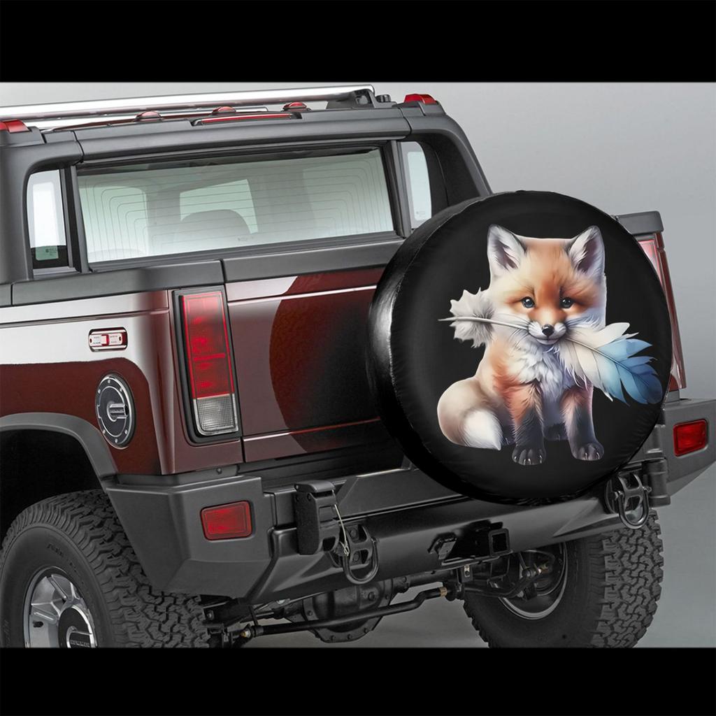 1pc Fox With Feather Car Spare Tire Protection Cover, Suitable For 14 Inch, 15 Inch, 16 Inch, And 17 Inch Tires, Suitable For Je