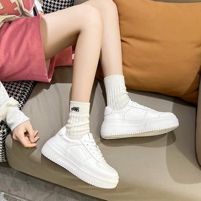 Cowhide Version of Little White Shoes Women's Summer New Breathable Casual Shoes Small Man Height Increase 6cm Leather Muffin Board Shoes