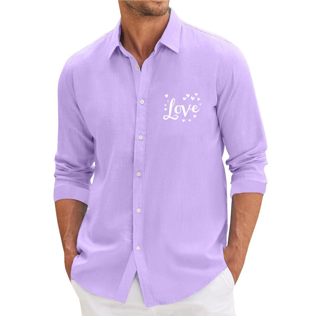 Herr Casual Lös Passform Långärmad Skjorta Trendig Kragskjorta Topp