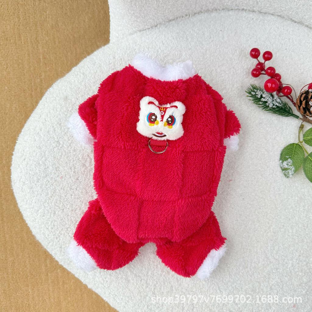 Pet clothes autumn and winter fleece thickened warm dog cat clothes Chinese New Year festive New Year clothes