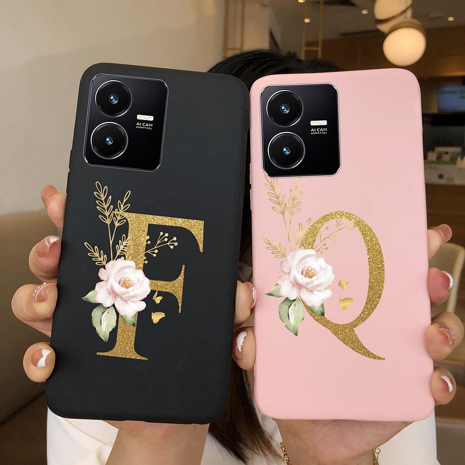 Flower Letters Case For Vivo Y22 2022 Y22S Matte Silicon Soft TPU Back Phone Cover For VivoY22 Y 22 22S Case Funda Bumper Shell
