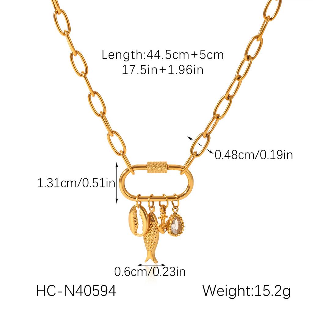 Stainless Steel Cross Chain Starfish Shell Heart Pearl Pendant Necklace Unique Creative DIY Jewelry