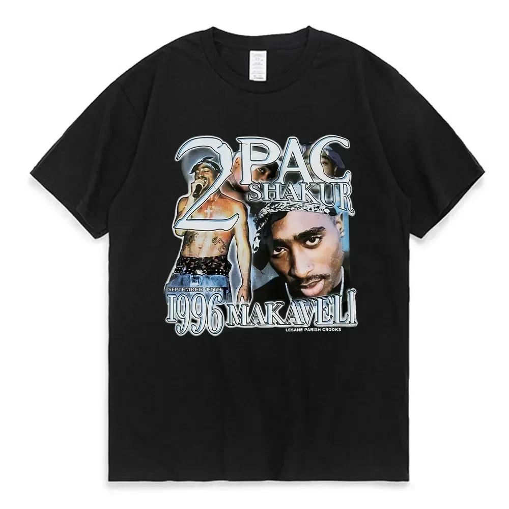 Women T-shirt Rapper Tupac Top Hip Hop Street Pattern T-shirt High Street Extra Large Short Sleeve T-shirt Men's Cotton T-shirt