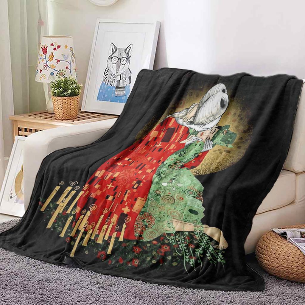 Gustav Klimt Oil Painting Four Seasons Blanket Sofa Bed Cover Soft and Fluffy Blanket Soft Warm Flannel Throw Blanket Gift Art
