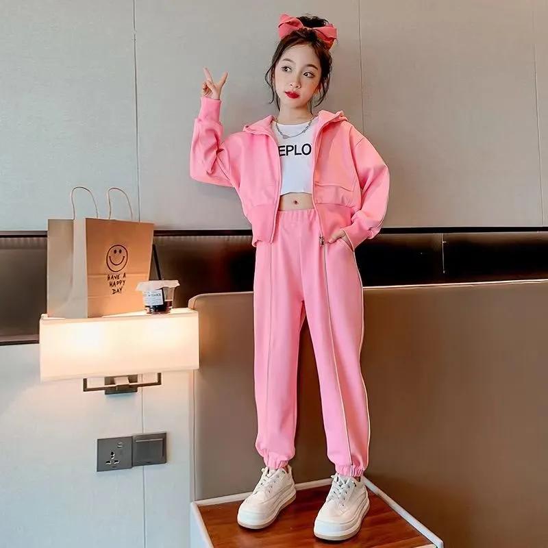 

Модный детский повседневный костюм-кардиган для девочек на весну и осень, спортивные повседневные брюки, костюм-двойка 120