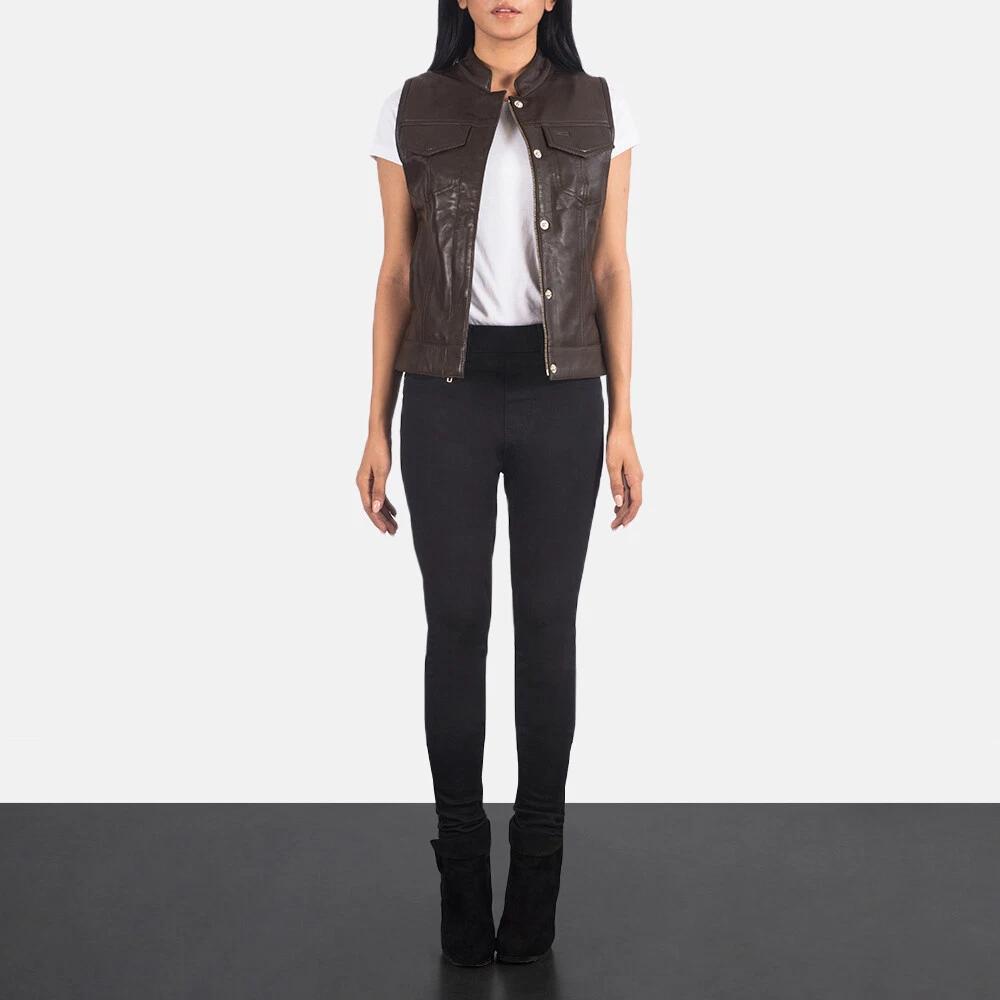 

Женский жилет ручной работы в западном стиле, коричневый из овчины, праздничный кожаный стильный жилет на пуговицах 3XL коричневый