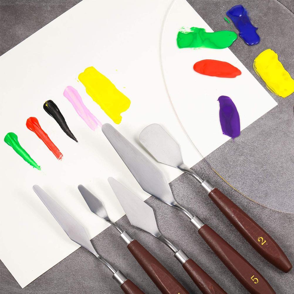 5Pcs Artist Painting Palette Oil Painting Mixing Scraper Stainless Steel Wood Oil Paint Spatula Set