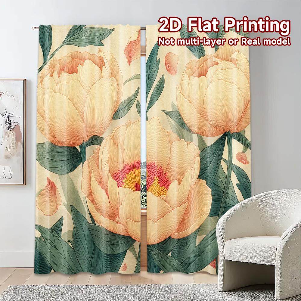 Set Of 2 Flat Printing Curtains Without Rod Floral Spring Blossom Design Ramadan Holiday Versatile Polyester Curtain Made