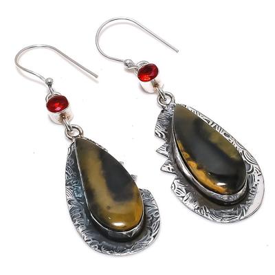 Natural Sonora Sunrise, Garnet Gemstone 925 Sterling Silver Earring 2.64" Z3r53