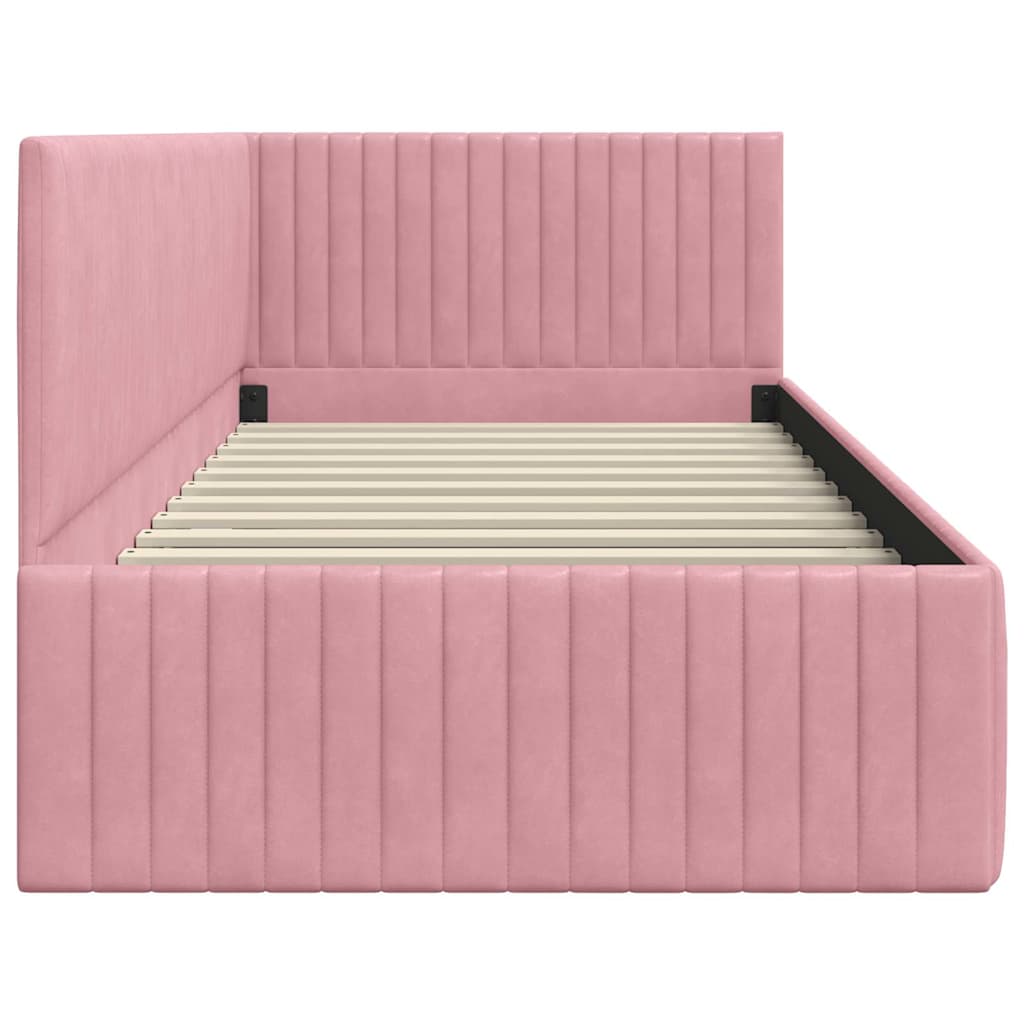 Corner Bed Frame with Headboard Pink 90 Cm X 190 Cm Velvet