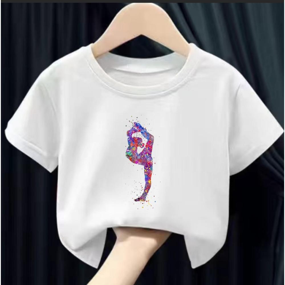 Kids Summer Short Sleeve T-Shirts Watercolor Gymnastics Art Graphics Print Girls GYM Lover Birthday Gift T-shirt