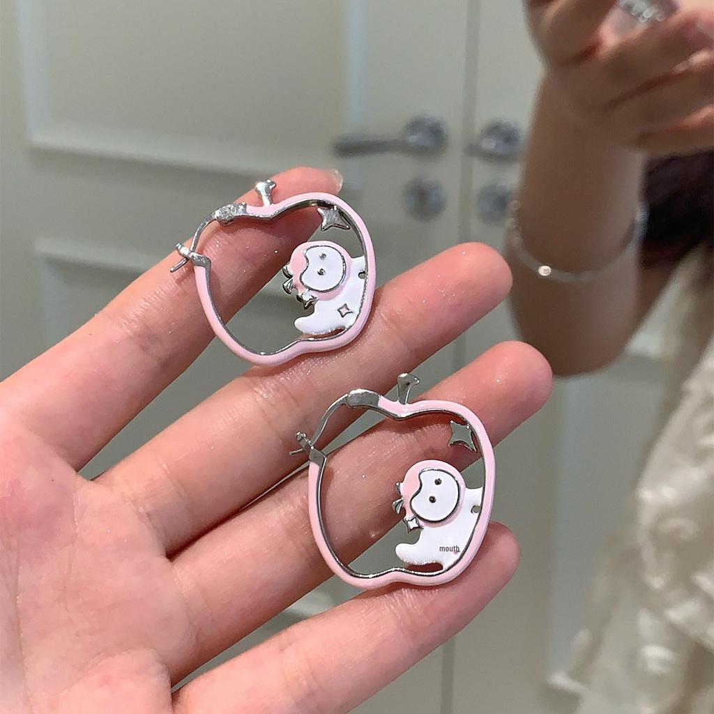 Sweet & Cool Little Monkey Apple Stud Earrings with Hollow Drip Glaze - Cute, High-End, Niche Design Feel