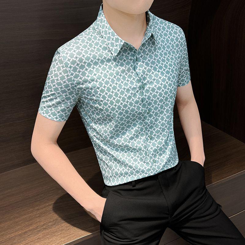 Fashion Men Slim Business Smooth Shirt Korean Clothing Summer New Social Streetwear Smart Casual Lapel White Short Sleeve Tops