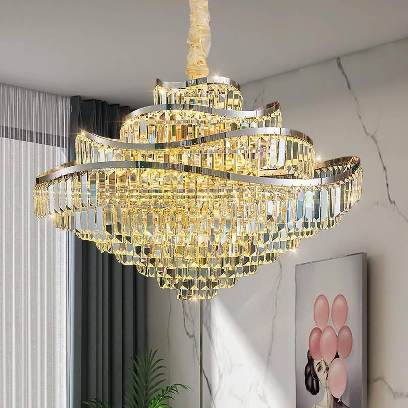 Postmodern Retro Wave Crystal Chandelier for Living Room, Bedroom, or Dining Light - Eye Protection & Atmospheric Design