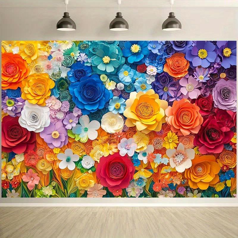 1 Vibrant Multi-color Floral Background - Large Paper Flowers In Warm and Cool Colors for Spring and Summer Decoration