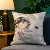Eastern Aesthetics China Costume Girl 1 Pillow Case Natural Linen Pillow Case Double-Sided Decor Sofa Pillowcase Home Decor