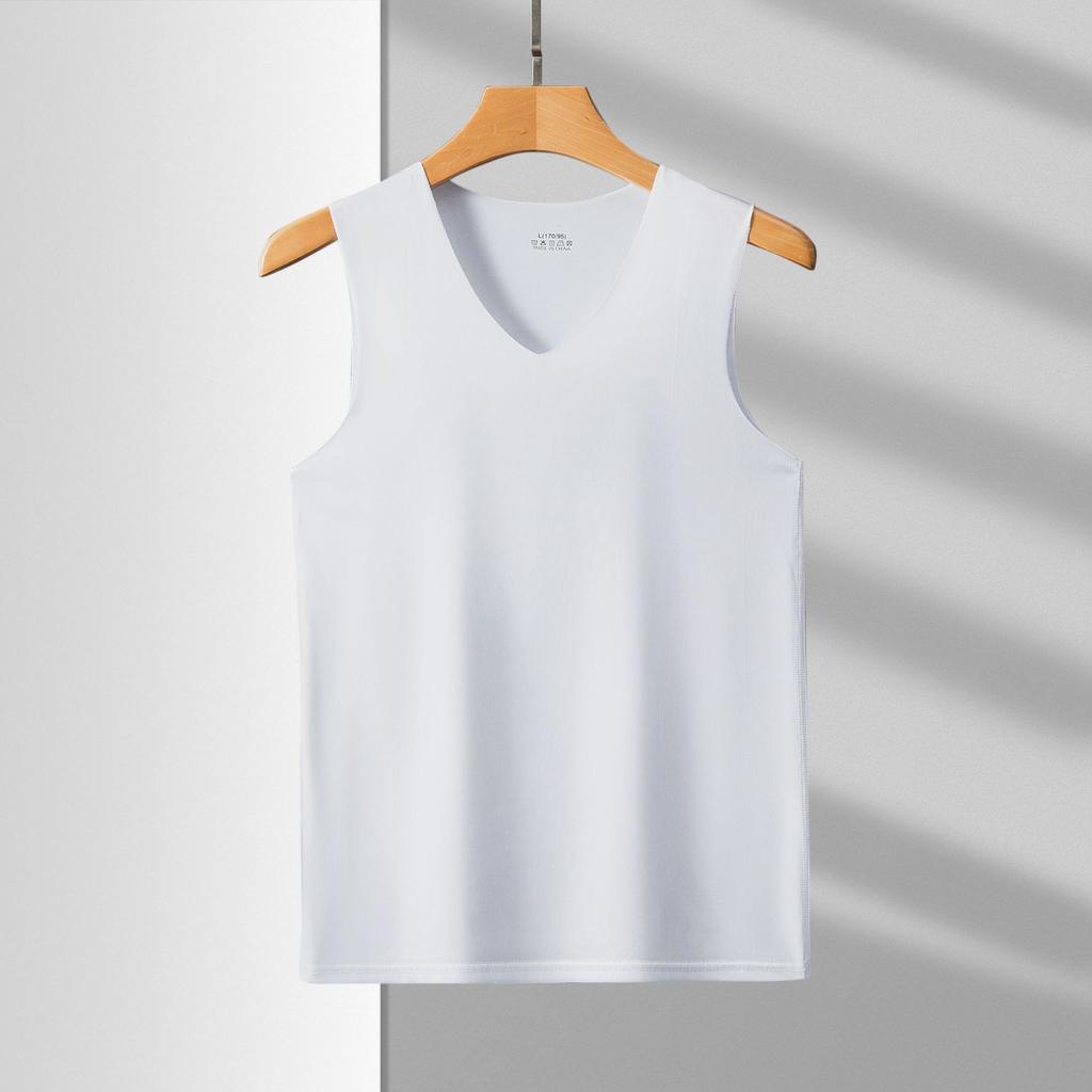 Men's seamless vest sleeveless version V-neck ice silk tight sports hurdles super elastic summer slim fit handsome