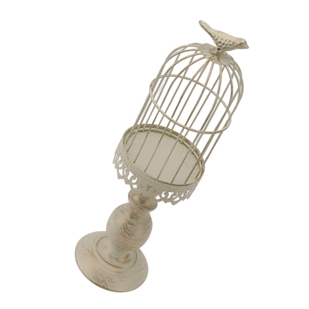 4.13in Birdcage Candle Holder White Retro Iron Candle Stand  Home Tabletop Decor